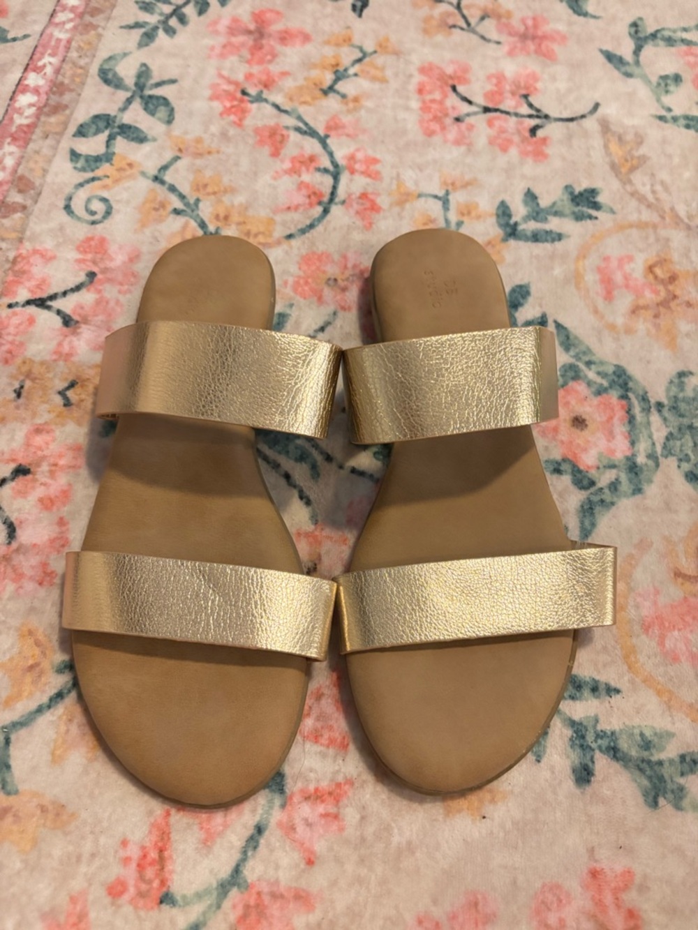Women's Metallic Gold Double-Band Slide Sandals